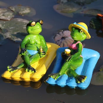 Креативна статуя на плаващи жаби от смола Външно градинско езерце Декоративна скулптура на сладка жаба за домашно бюро Градински декор Орнамент