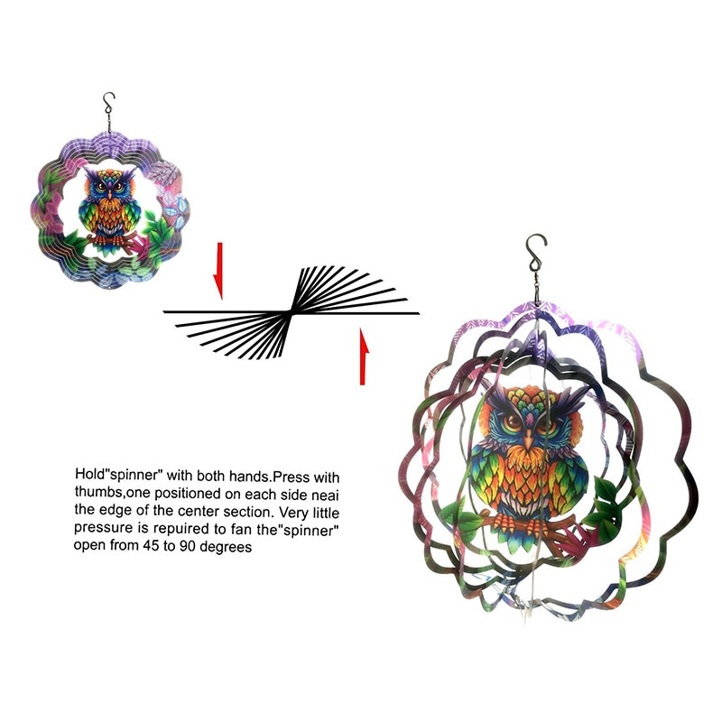 „Iron Art“ pelėda vėjo suktukas su kabliu, skirtas lauko dinaminei lėkštei pakabinti ornamentu lango sodo dekoravimui Balkono puošmenoms