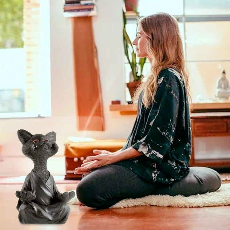 Meditáció Macska Szobor Kert Dekoráció Gyanta Jóga Ülő Zen Cat Otthon Dísz Szabadtéri Kert Otthon Kerti díszek