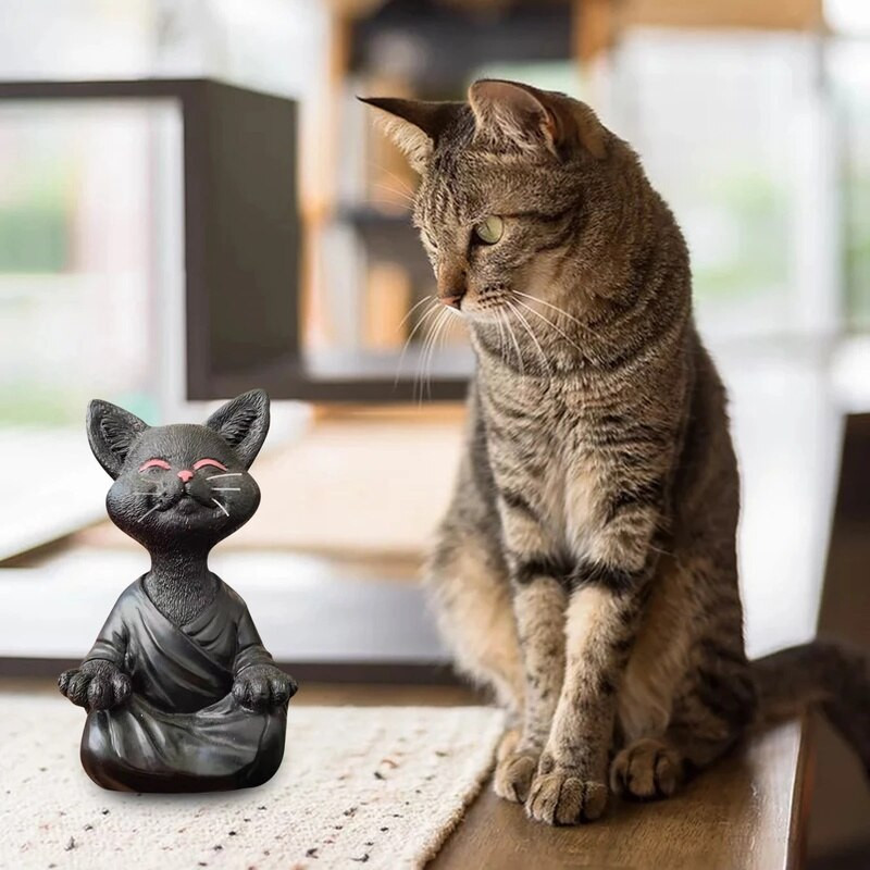 Meditáció Macska Szobor Kert Dekoráció Gyanta Jóga Ülő Zen Cat Otthon Dísz Szabadtéri Kert Otthon Kerti díszek
