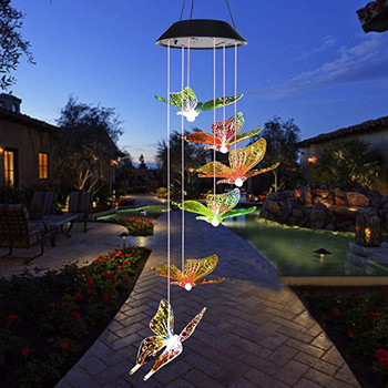Ενεργειακά αποδοτικό ηλιακό φωτιστικό που αλλάζει χρώμα με LED πεταλούδα Ανεμοδαρμός Μπαλκόνι Διακόσμηση Παιδικού Δωματίου Κήπος Κρεμαστό Φωτιστικό Διακόσμηση