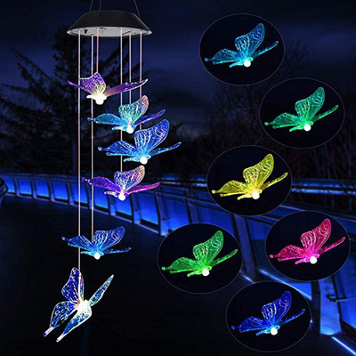 Енергийно ефективна слънчева смяна на цвета LED пеперуда Вятърни камбанки Балкон Декорация на детска стая Градинска висяща лампа Декорация на лампа