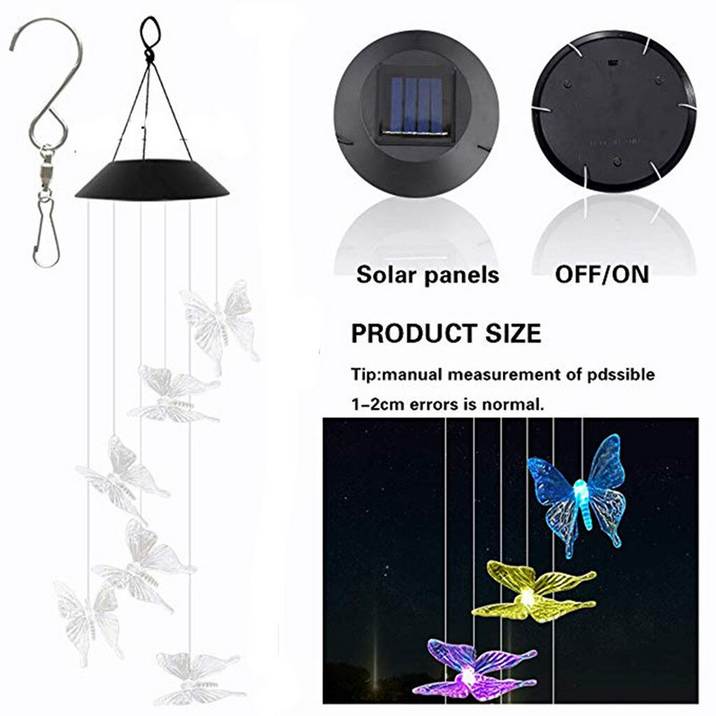 Energiją taupančios saulės spalvos keičiančios LED drugelio vėjo varpelius balkono vaikų kambario dekoras sodo pakabinamos šviesos lempos dekoras
