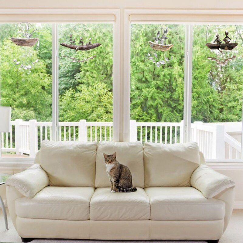 Vėjo varpelio sodo apdaila Žvejybos žmonės Vėjo varpelio pakrantės dizainas Tinkamas žuvų tvenkinio sodas vidaus lauko langų dekoras