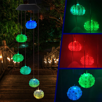 Променяща цвета си LED светлина за вятърни звънчета с форма на морски таралеж Лампа за слънчеви вятърни звънчета Външна висяща украса за домашен парти Фестивал на двора