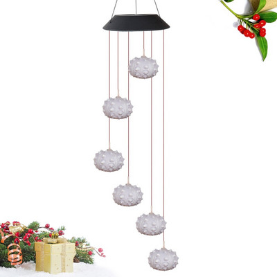 Keičiantis spalvą LED vėjo varpelio šviesus jūros ežio formos saulės vėjo varpelio lempa lauko kabantis ornamentas, skirtas namų vakarėlio kiemo festivaliui