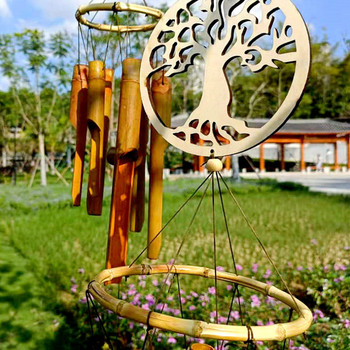 Бамбуков звънец за вятър Happiness Wind Chime Ръчно изработен класически декор Музикални успокояващи звънчета за градина На открито Външен двор H