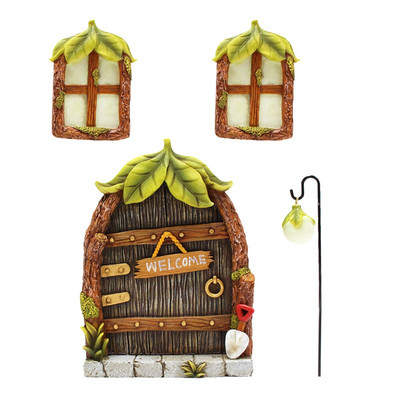 Miniatiūrinė sodo statula fėja nykštukas namų lango durys švyti tamsoje medyje Hugger elfas namų kiemo meno figūrėlės lauko dekoras