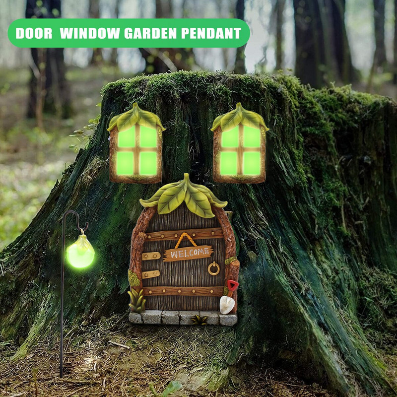 Miniatiūrinė sodo statula fėja nykštukas namų lango durys švyti tamsoje medyje Hugger elfas namų kiemo meno figūrėlės lauko dekoras