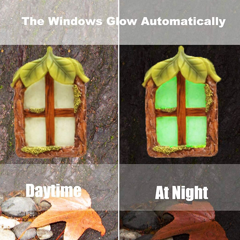 Miniatiūrinė sodo statula fėja nykštukas namų lango durys švyti tamsoje medyje Hugger elfas namų kiemo meno figūrėlės lauko dekoras
