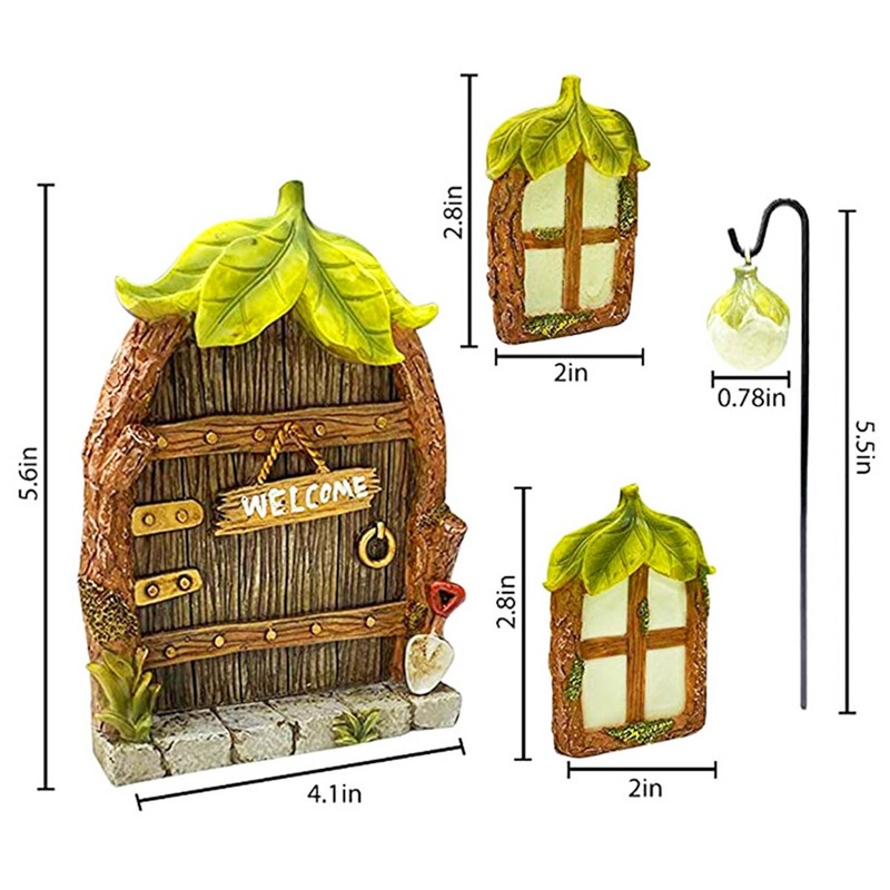 Miniatiūrinė sodo statula fėja nykštukas namų lango durys švyti tamsoje medyje Hugger elfas namų kiemo meno figūrėlės lauko dekoras