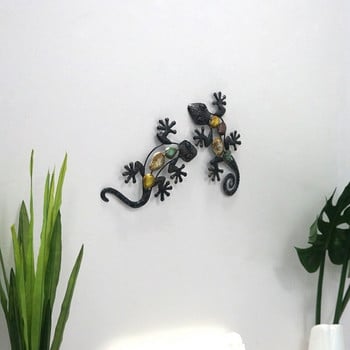 2бр. Малък метален гекон Стенни произведения на изкуството за декорация на дома и градината Външни статуи Аксесоари Скулптури Animal Brother