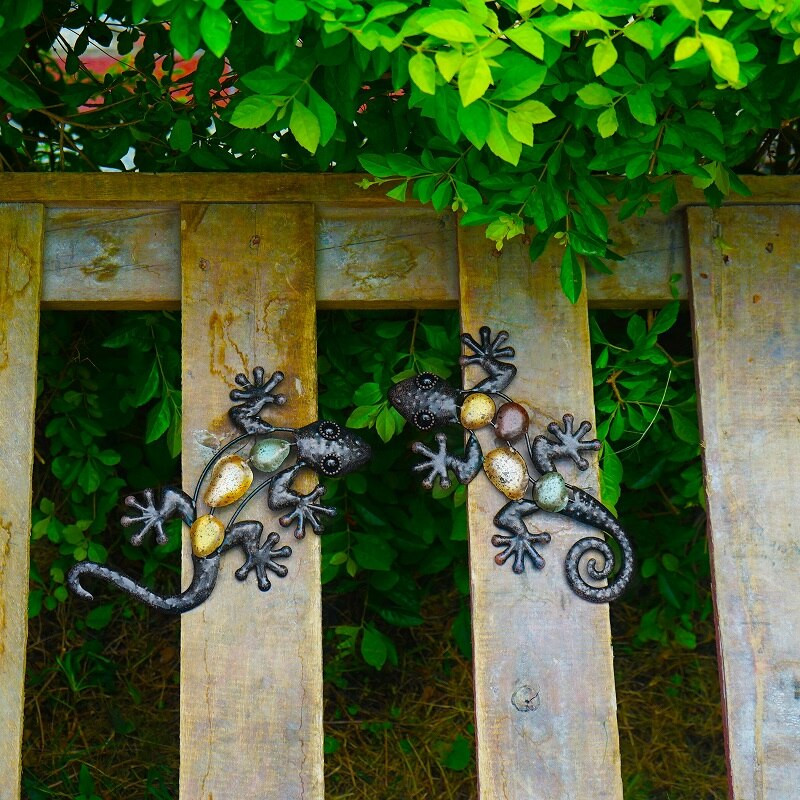 2 vnt. maži metaliniai gekonai sienų meno kūriniai namų ir sodo dekoravimui lauko statulos Priedai Skulptūros Gyvūnų brolis