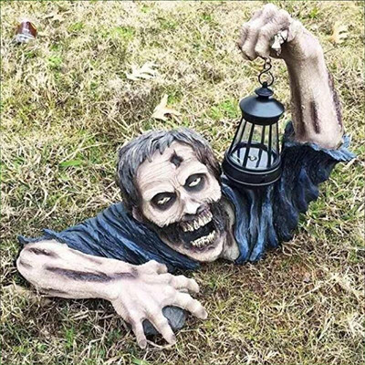 Kerti dekoráció Zombi szobor napelemes LED lámpás gyantával Zombi szobor Szobor Kézműves Halloween dekor kültéri horror díszek