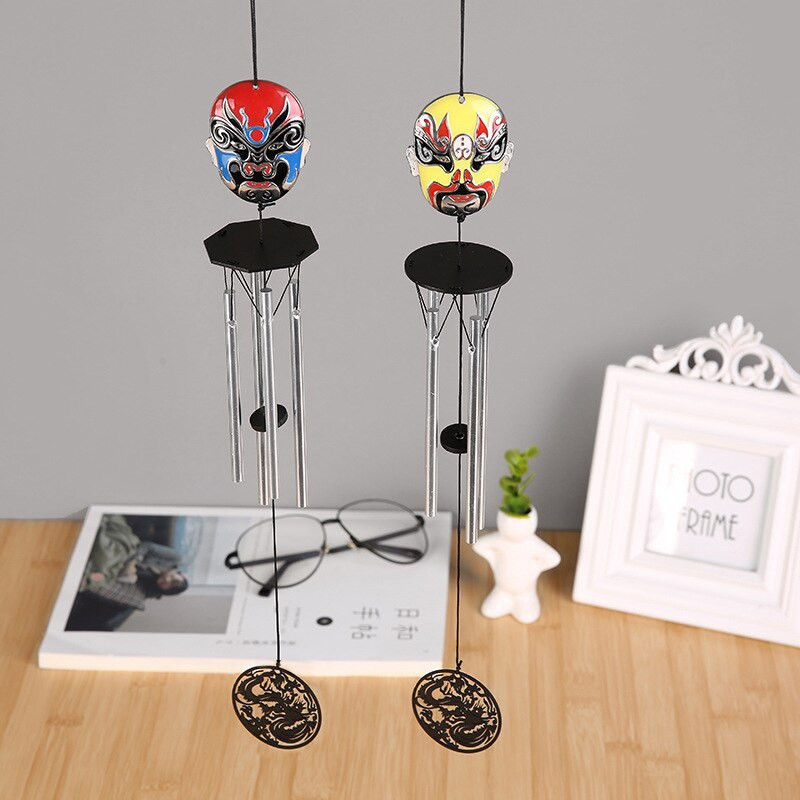 Tradicinė kinų operos veido kaukė vėjo skambučio pakabinimo vamzdžių muzika namams, vidaus durų langams, lauko sodo dekoravimui
