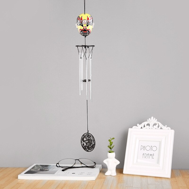 Tradicinė kinų operos veido kaukė vėjo skambučio pakabinimo vamzdžių muzika namams, vidaus durų langams, lauko sodo dekoravimui