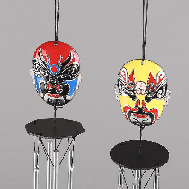 Tradicinė kinų operos veido kaukė vėjo skambučio pakabinimo vamzdžių muzika namams, vidaus durų langams, lauko sodo dekoravimui