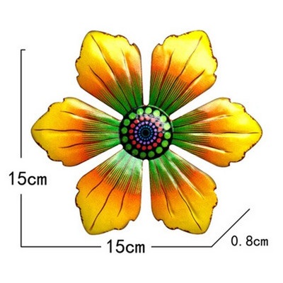 1 buc. Artizanat cu flori din metal, sculptură de artă de perete, ornament pentru agățat, albastru, galben, verde, roz, pentru interior, în aer liber, sufragerie, grădină, gard decor