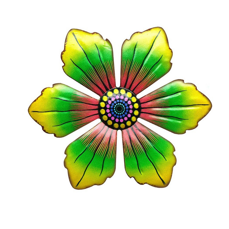 1 buc. Artizanat cu flori din metal, sculptură de artă de perete, ornament pentru agățat, albastru, galben, verde, roz, pentru interior, în aer liber, sufragerie, grădină, gard decor