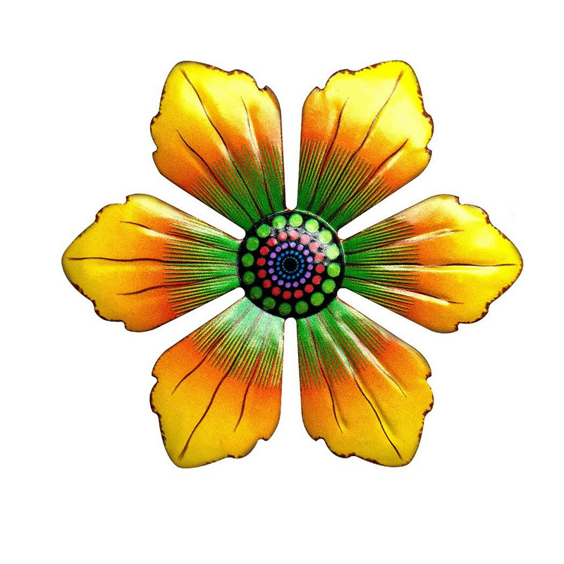 1 buc. Artizanat cu flori din metal, sculptură de artă de perete, ornament pentru agățat, albastru, galben, verde, roz, pentru interior, în aer liber, sufragerie, grădină, gard decor
