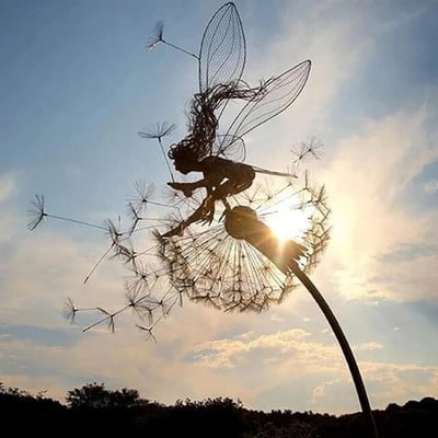 Pixies vilinske vrtne skulpture kolac vile i maslačci plešu zajedno krajolik metalna minijaturna figurica ukras za travnjak