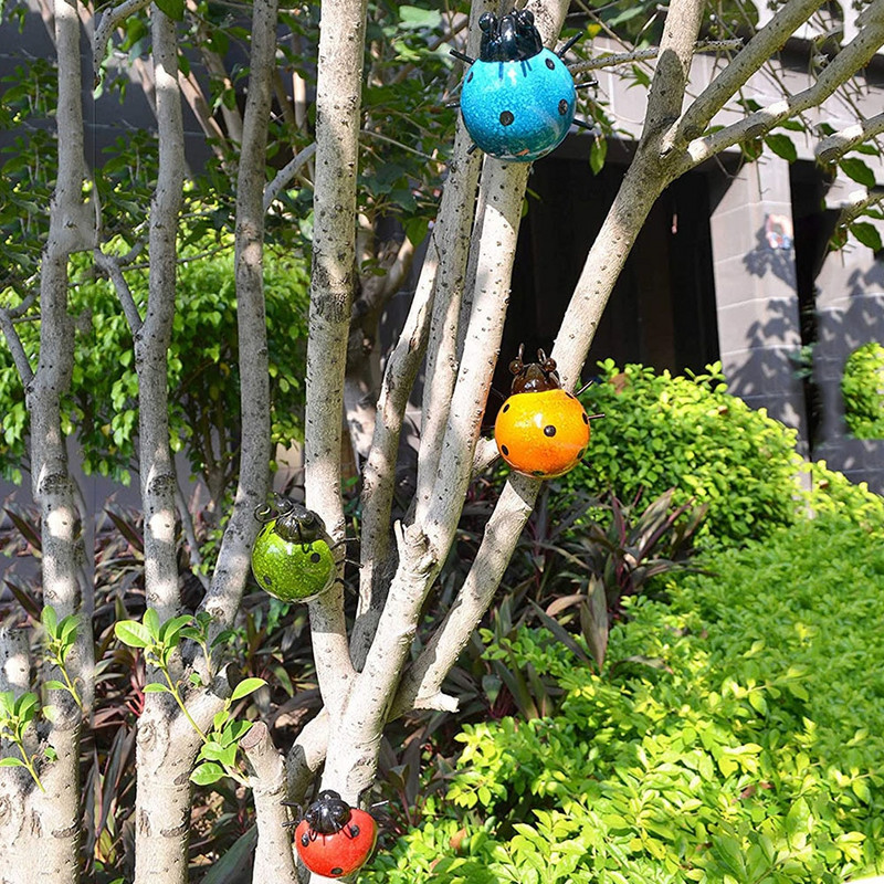 4 buc/lot Buburuze drăguțe Sculpturi de perete Metal Grădină Artă de perete Decor de artă decorativă Gard de grădină Decor de exterior din metal