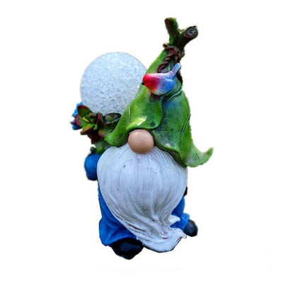 Statuie capricioasă de gnom de grădină, rășină, pitic de grădină, purtând minge magică, cu LED alimentat solar, decor în aer liber, lumină plăcută