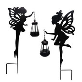 Lauko saulės šviesos fėja su žibintu Ornamentas Sodo menas Lempos apdaila Metalo skulptūra Saulės šviesos sodo dekoracijos