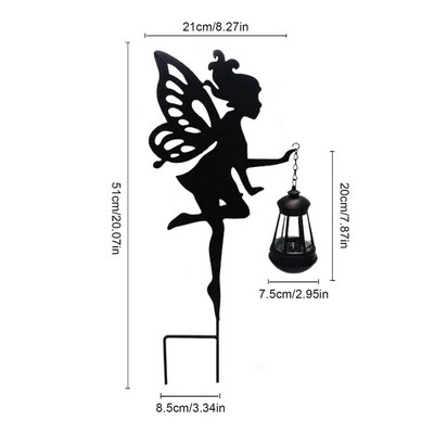 Lauko saulės šviesos fėja su žibintu Ornamentas Sodo menas Lempos apdaila Metalo skulptūra Saulės šviesos sodo dekoracijos