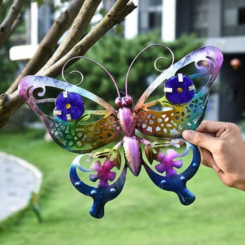 Метална пеперуда Градински декор Цветни висящи пеперуди с двойно крило Декорации за изкуство на стената Орнаменти Подарък за открито закрито