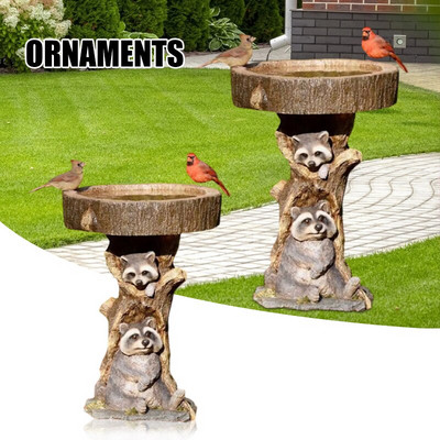 Gyanta mosómedve madárfürdő állatszobor kültéri madáretető gyanta dekoráció mosómedve kerti dísz otthonra Jardineria Decoracion