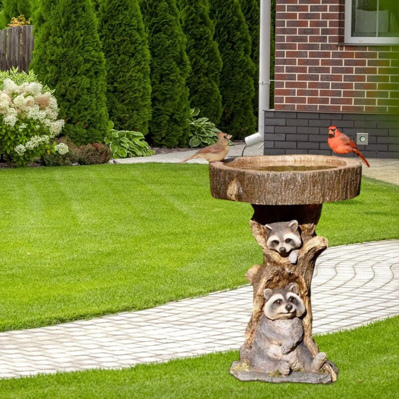Rakun od smole Kip životinje za kupku za ptice Vanjska hranilica za ptice Dekoracija od smole Rakun Vrtni ukras za dom Jardineria Decoracion