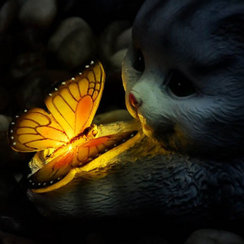 Led слънчева светлина смола статуя на пеперуда котка водоустойчива животинска скулптура за декор на открит двор пейзажна лампа подарък