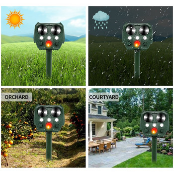 2/1Pcs Solar Animal Repeller Ultrasonic PIR Motion Sensor Bird Cat Dog Repeller Frighten Animal Repeller For Outdoor Garden