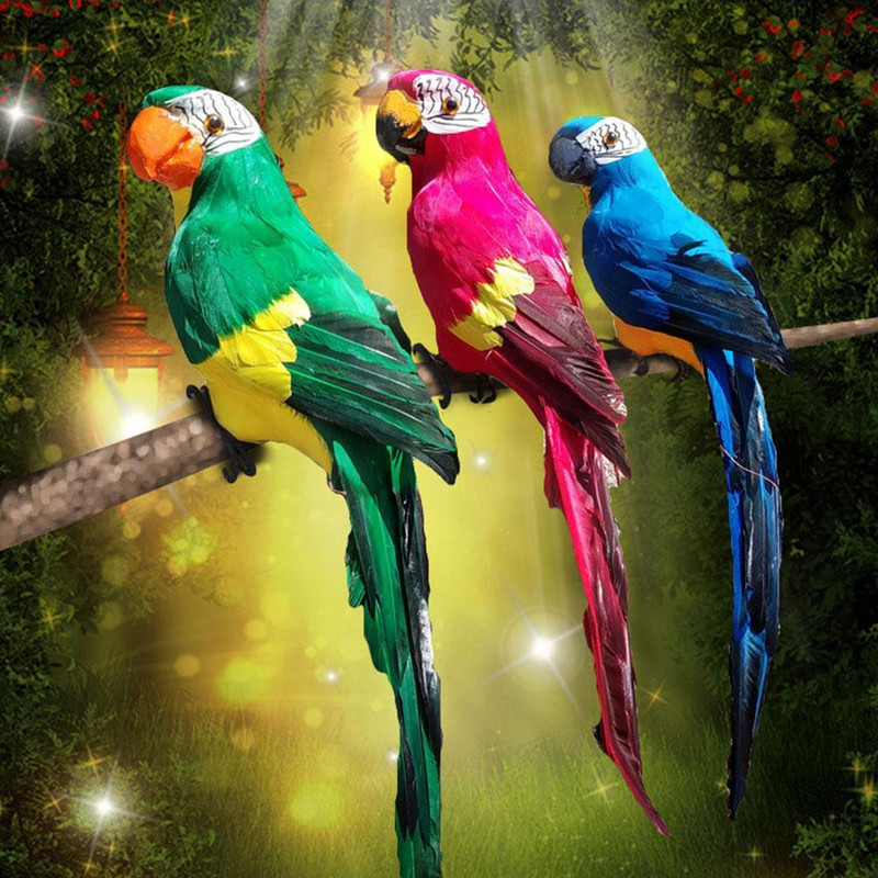 60 cm didelis imitacinis papūgos ornamentas, rankų darbo papūgos paukščio putplasčio plunksnos vejos figūrėlė gyvūnas paukštis sodo paukščių atramos dekoravimas