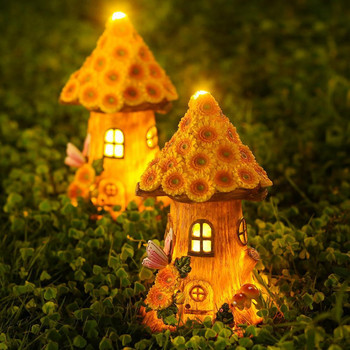 Занаятчийска миниатюрна къща, захранвана със слънчева светлина, градинска фея, декорация на открита пътека, декорация, орнаменти, вила, Коледа, Яр Z9e6