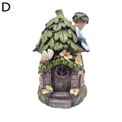 Amatų miniatiūrinis namas su saulės energija varomas LED šviesos sodo fėja lauko tako apdaila Dekoratyviniai papuošalai Kotedžas Kalėdų Yar Z9e6