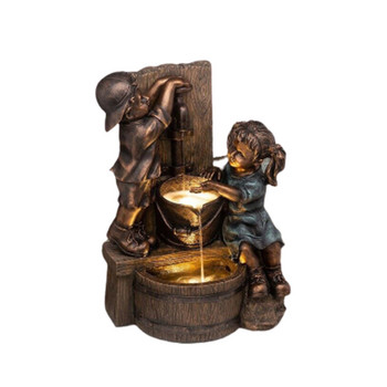 Вътрешна/външна статуя на момиче и момче, смола, градинска скулптура, дворно изкуство, декорация FPing