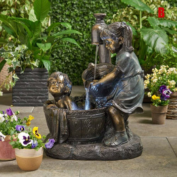 Εσωτερική/Εξωτερική Αγάλμα Κοριτσιού και Αγοριού Ρητίνη Γλυπτό κήπου Αυλή Τέχνη Διακόσμηση FPing