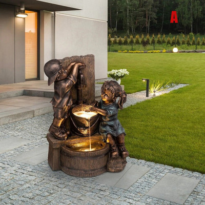 Statuie pentru fată și băiat de interior/exterior Sculptură de grădină din rășină Decorare artistică pentru curte FPing