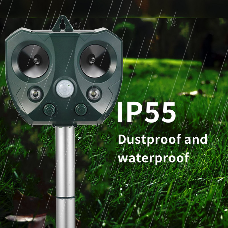 Respingător solar pentru animale, cu ultrasunete, pisici, câini, cu ultrasunete solar, cu senzor de mișcare PIR, încărcare prin USB, respingere pentru animale pentru dăunători de grădină