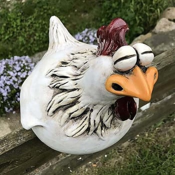 Супер забавна статуя на кокошка с големи очи Творческа фигурка на пиле Скулптура Смола Животински орнамент Страхотен декор за градина на ферма Двор