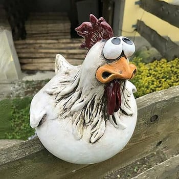 Супер забавна статуя на кокошка с големи очи Творческа фигурка на пиле Скулптура Смола Животински орнамент Страхотен декор за градина на ферма Двор