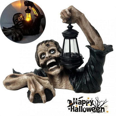Zombių žibintų kūrybinis teroras Helovinas lauko dekoravimas sodo kiemo festivalis Zombių statula su baterijos žibinto ornamentu KARŠTA
