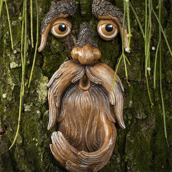 Resin Old Man Tree Face Hugger Bark Ghost Face Facial Великден Външен двор Декорация на градина Външна хранилка за птици Jardin Decor