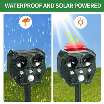 Solar Bird Repeller Υπερηχητικό Animal Repeller Outdoor Cat Repeller Αποτρεπτικό σκύλου με φως LED που αναβοσβήνει Solar Animal Repeller