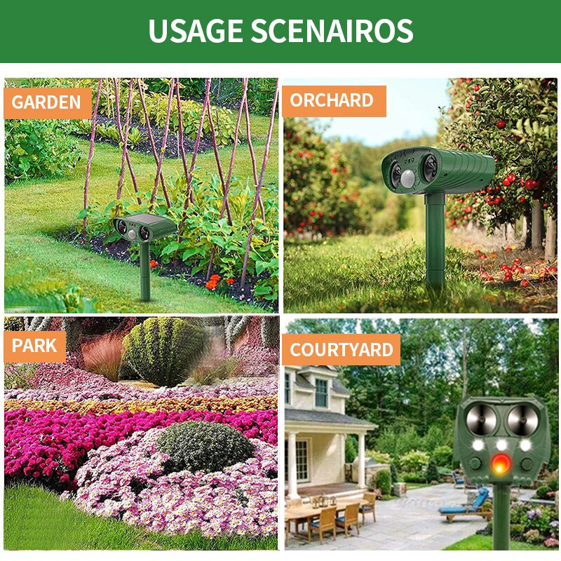 Repelant solar pentru păsări Repelant cu ultrasunete pentru animale Repelant pentru pisici în aer liber Repelant pentru câini cu lumină intermitentă LED Repelant solar pentru animale