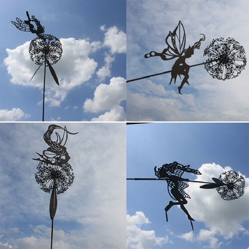 Piksų fėjos sodo skulptūros kuolų fėjos ir kiaulpienės šoka kartu peizažinis metalinis miniatiūrinis figūrėlė veja Dekoratyvinis