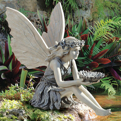 Статуя на седяща фея Фея на цветя Скулптура Градина Пейзаж Двор Арт Орнамент Смола Седяща статуя Фигурки на открито Занаяти