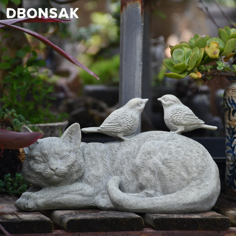 Vanjski mačići, ptice, ukrasi, smola, lijene sive mačke, figurice, ukras, vrt, vila, travnjak, pejzaž, životinjski obrti, skulpture, ukrasi